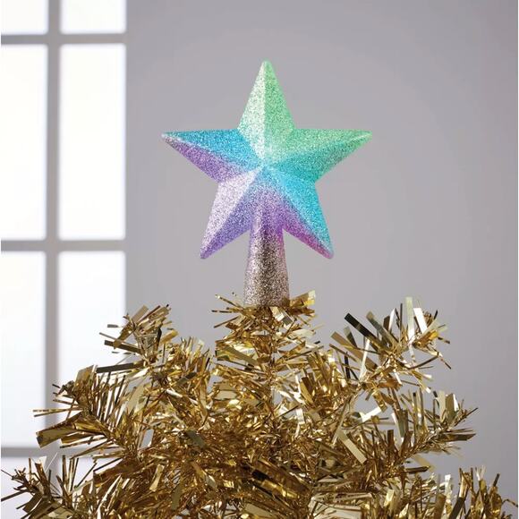 Glitter Mini Star Lit Christmas Tree Topper Multicolor Light Up Holiday Decor - Picture 4 of 5